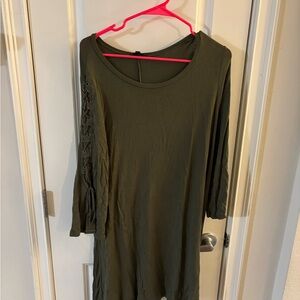 Olive Green Tunic Dress with Lace-Up Sleeves Size L